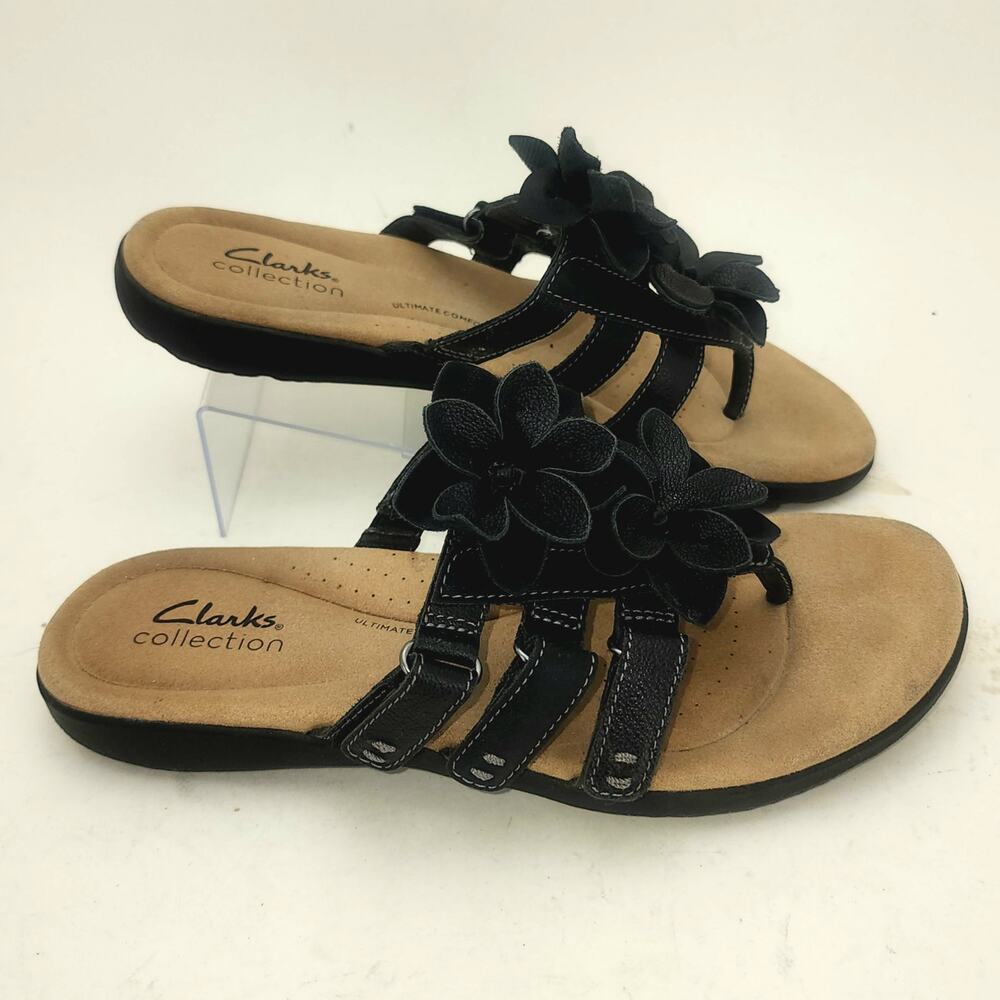 Clarks Elizabelle Mae strappy sandals Womens 7.5 black floral embellished